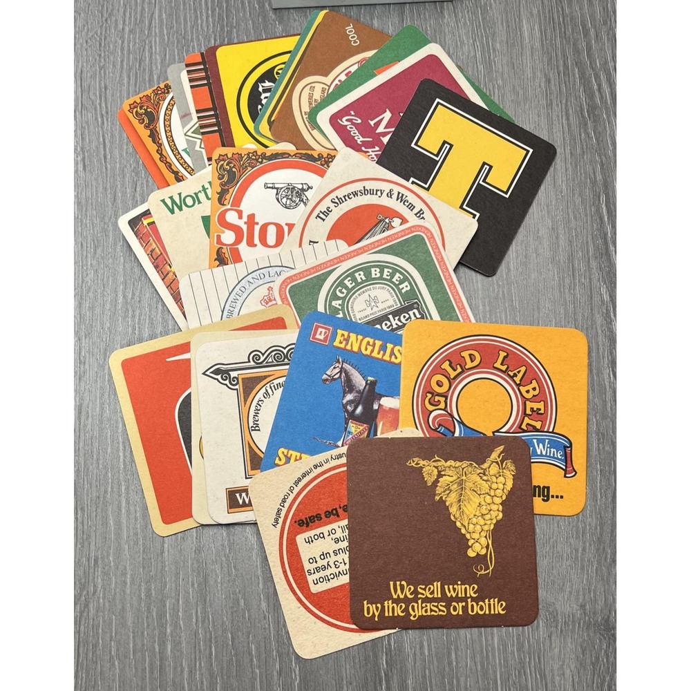Vintage Heineken British Pub Mats Coasters Set 25 Different Beer Bar Ads UK